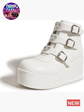 Platform Chunky Ankle Boots with Zipper and Wedge Heel - Round Toe Square
